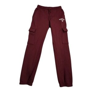DR Essentials Cargo Sweatpants Burgundy Elastic Waist Drawstring Pockets S
